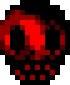 a pixel art of a skull with a red heart in the middle .