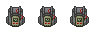 a pixel art drawing of three backpacks with a cell phone on them .