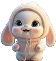 a cartoon bunny is wearing a sweater and hat