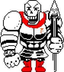 a pixel art drawing of papyrus from undertale holding a sword