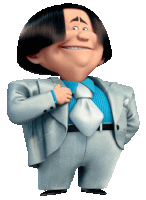 a cartoon character is wearing a suit and tie and smiling