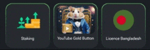 a picture of a hamster in a tuxedo with the words staking youtube gold button and licence bangladesh on it .