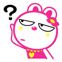 a pink and white cartoon character with a question mark on its head