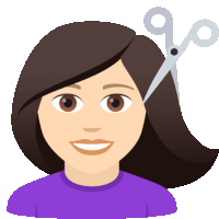 an illustration of a woman getting her hair cut by a pair of scissors