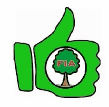 a green thumbs up with a tree in the middle and the word fia on it .