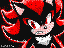 a pixel art of shadow the hedgehog with the name shosaox below him