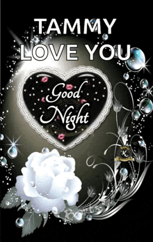 a tammy love you good night card with a heart and a white rose