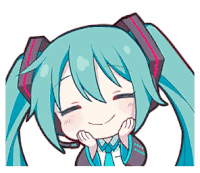 hatsune miku is smiling with her eyes closed and her hands on her face