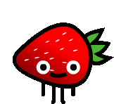 a cartoon illustration of a strawberry with a face and a green leaf .