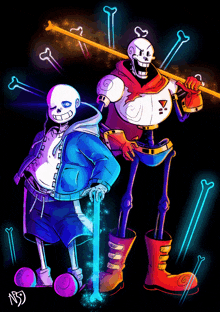 a drawing of two skeletons standing next to each other with the letters nsd on the bottom