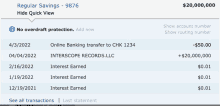 a screenshot of a regular savings account showing a balance of $ 20,000,000