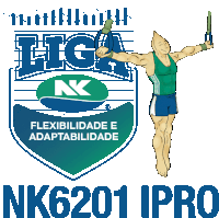 a logo for liga nk with a cartoon of a man holding a stick