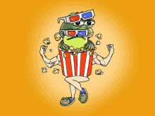 a cartoon of a frog in a popcorn bucket