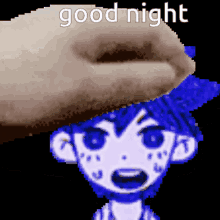 a pixel art of a person saying good night over a cartoon character