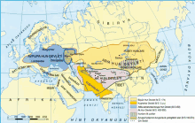 a map of europe and asia with the word hun devleti on it