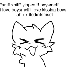 a black and white drawing of a cat with a caption that says sniff sniff yipee