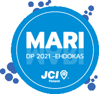 a blue circle with mari dp 2021 - ehdokas written on it