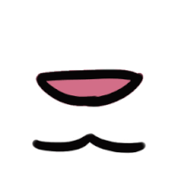 a cartoon mouth with a mustache and pink tongue