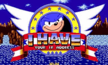 the logo for sonic the hedgehog is a cartoon character with wings and says `` i have your ip address '' .