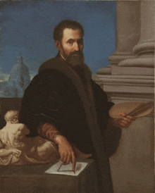 a painting of a man with a beard holding a pencil