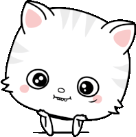 a cartoon drawing of a white cat with big eyes and pink ears