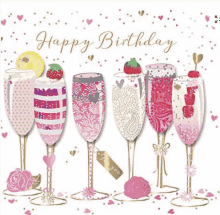 a birthday card with glasses of champagne and the words " happy birthday "