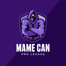 a logo for mame can pro league with a hooded character