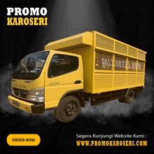 a yellow truck with the words promo karoseri on the side