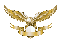 an eagle is holding a shield with a gold ribbon around it