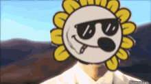 a cartoon sunflower wearing sunglasses and a cigarette