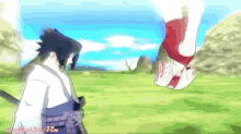 a man and a woman are standing in a field with the words majinaka vin on the bottom left