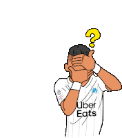 a cartoon drawing of a man wearing an uber eats jersey