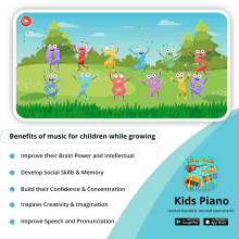 an advertisement for kids piano shows the benefits of music for children