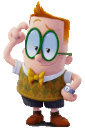 a cartoon character with glasses and a bow tie