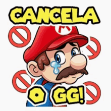 a cartoon of mario crying with the words cancela o gg written above him