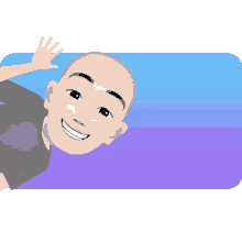 a cartoon character with a bald head is smiling and waving his hand