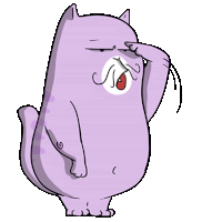 a cartoon drawing of a purple cat covering its nose with its paw