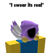 a purple hood with wings and the words " i swear it 's real " above it