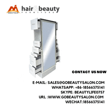 Wood Mirrored Styling Station Salon Storage Counter Meme