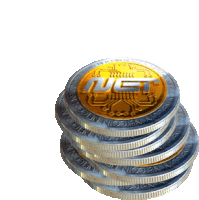 a stack of nft coins with a gold coin in the middle