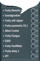 a computer screen shows a list of sounds including fruity reverb 2 soundgoodizer fruity soft clipper and fruity parametric eq 2