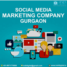 a social media marketing company in gurgaon is advertised on a blue background