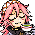 a cartoon girl with pink hair is drinking from a cup .