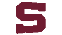 a maroon letter s with a white outline on a white background