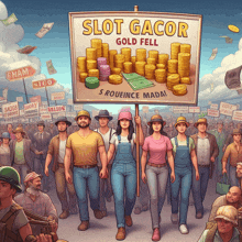 a group of people holding a sign that says slot gacor