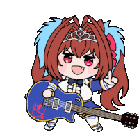 a cartoon of a girl holding a guitar and giving a peace sign