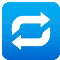 a blue icon with two white arrows in a circle