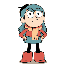 a cartoon character wearing a scarf and boots