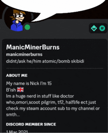 a screenshot of manic minerburns 's profile