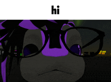 a picture of a cartoon character with glasses and the word hi above it